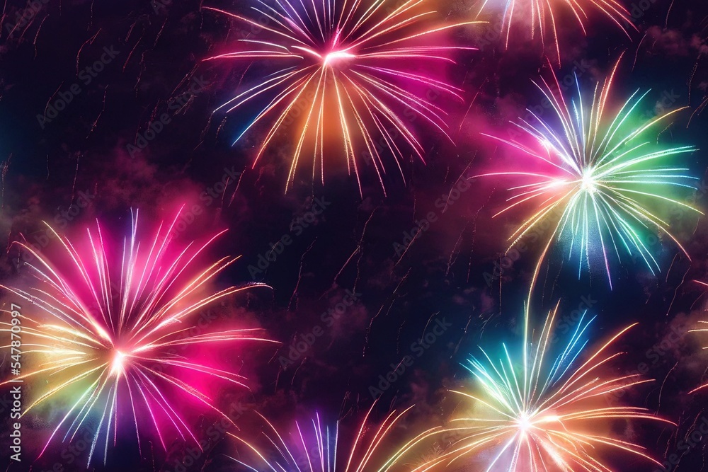 Obraz premium Fireworks in Night Sky Seamless Texture Pattern Tiled Repeatable Tessellation Background Image