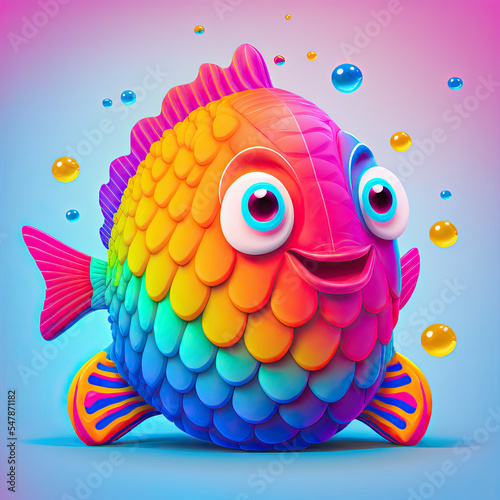 Illustration of a really happy isolated fish toy with huge eyes and big smile © NAITZTOYA