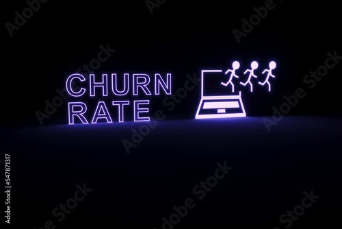 Fotografie CHURN RATE neon concept self illumination background 3D illustration