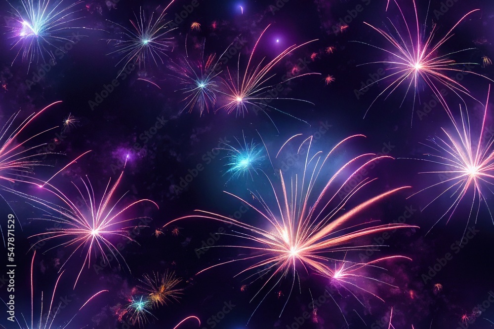 Fototapeta premium Fireworks in Night Sky Seamless Texture Pattern Tiled Repeatable Tessellation Background Image