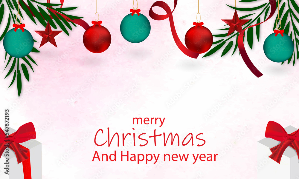 Christmas greeting card with red balls and green leaf Christmas greeting card with red balls and green leaf