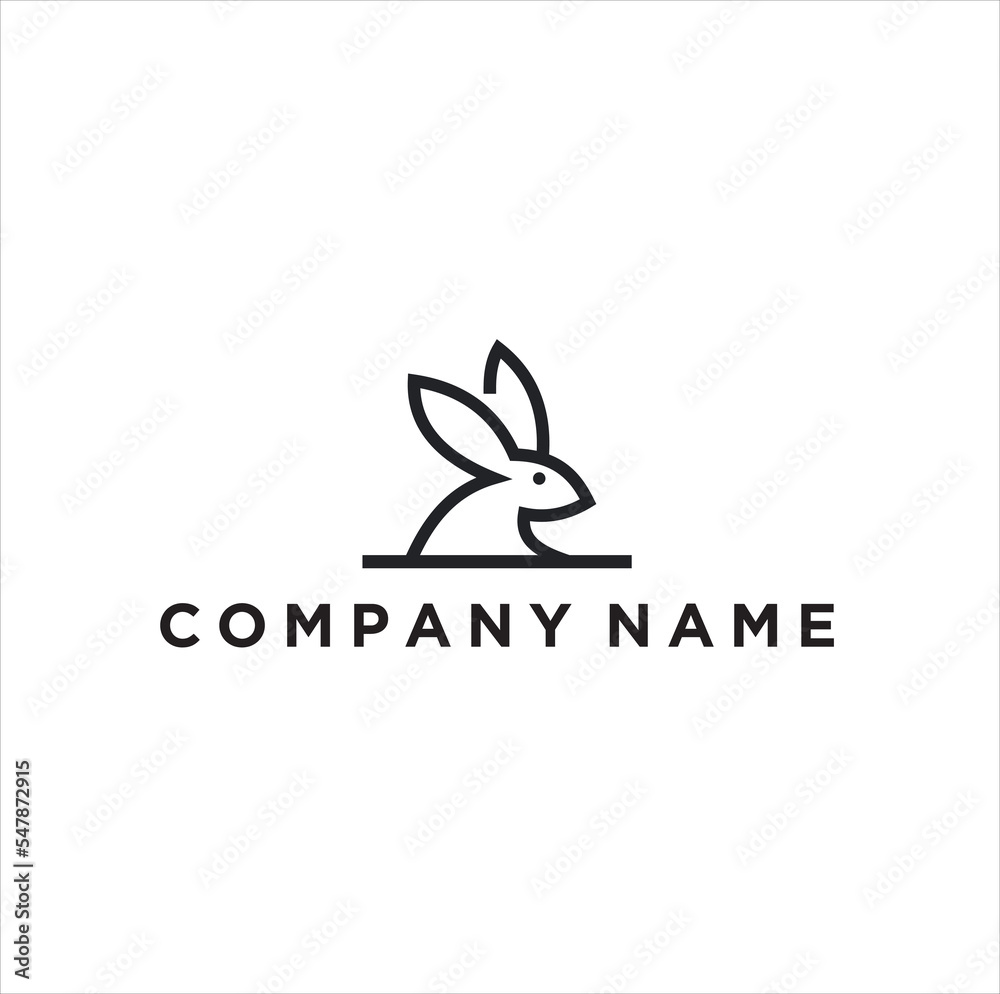Obraz premium A simple rabbit logo with thin black lines on a white background, this logo is suitable for all types of businesses.