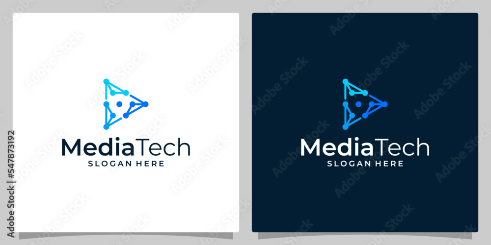Play button or video logo design template with technology logo graphic design vector illustration. Symbol, icon, creative. Play button or video logo design template with technology logo graphic design vector illustration. Symbol, icon, creative.
