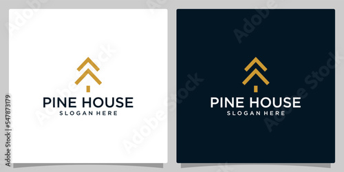 House logo design template with abstract pine tree logo graphic design vector illustration. Symbol, icon, creative.