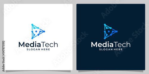 Play button or video logo design template with technology logo graphic design vector illustration. Symbol, icon, creative.