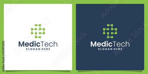 Medical cross logo design template with technology logo graphic design vector illustration. Symbol, icon, creative.