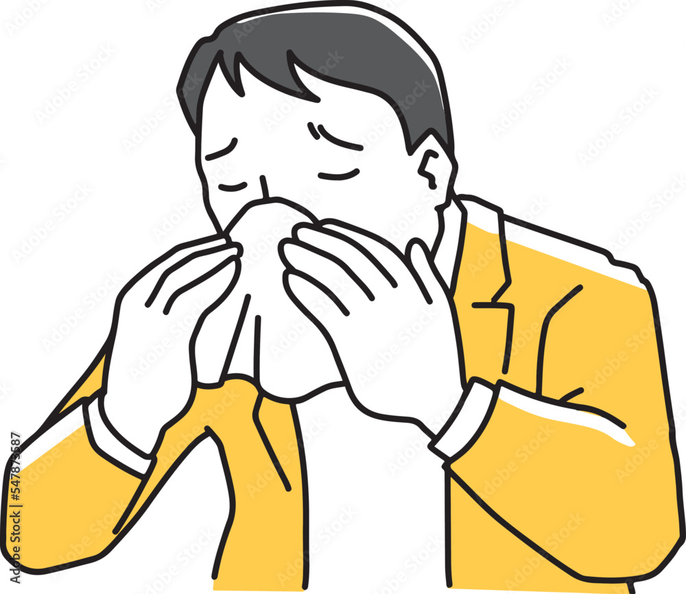 鼻をかむ男性