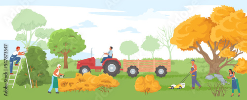 Farmer work on farm field vector illustration