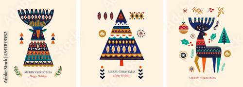Holiday illustrations in Scandinavian folk style
