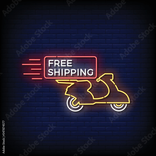 Neon Sign free shipping with brick wall background vector