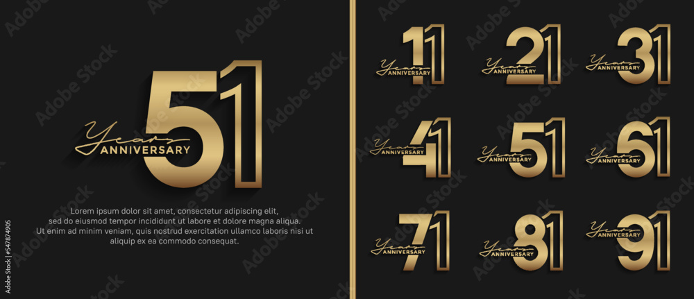 set of anniversary logo style golden color on black background for celebration set of anniversary logo style golden color on black background for celebration