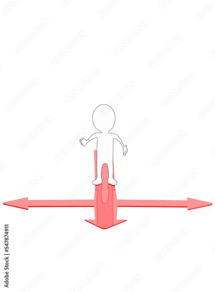3d white outlined character confused of decising which path to go