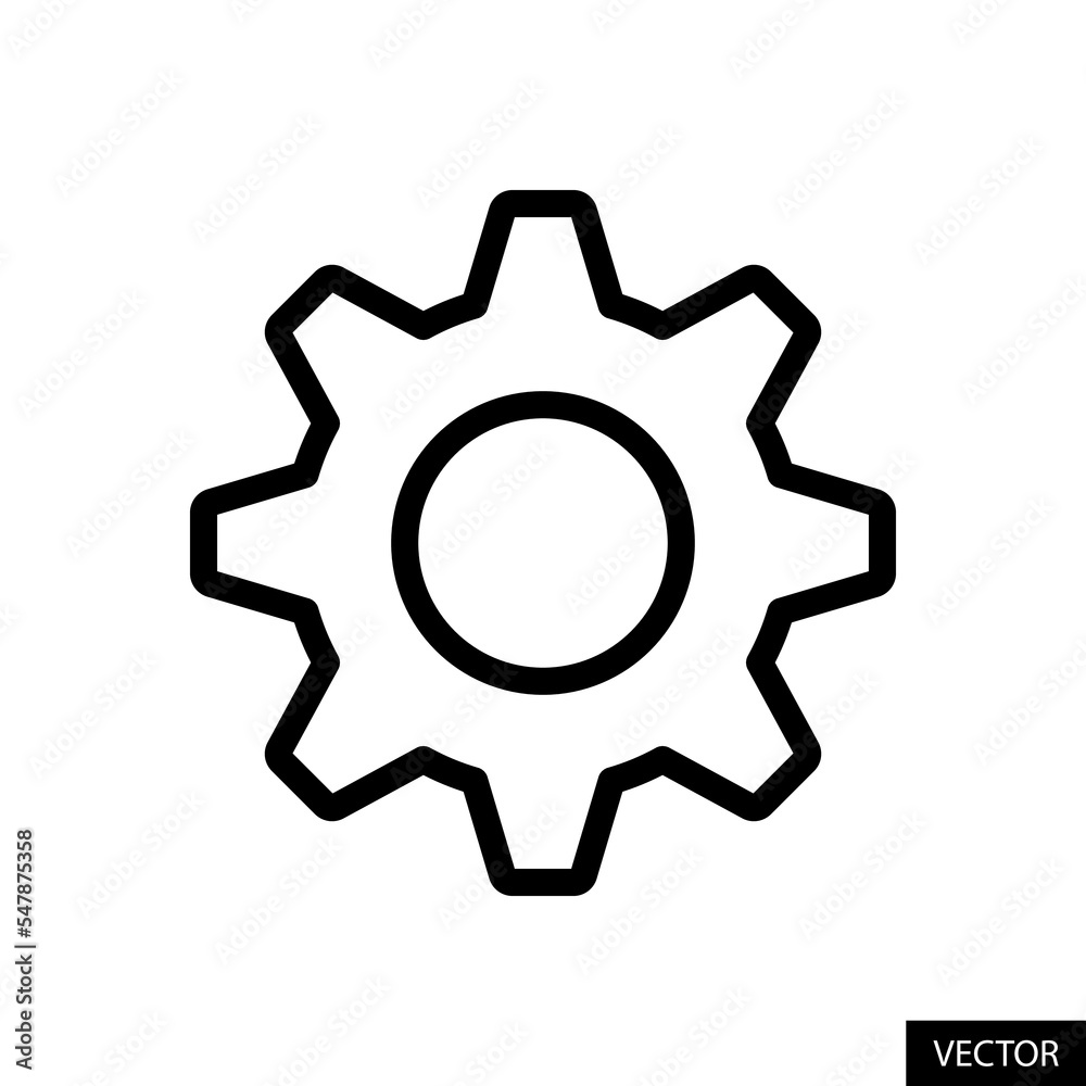 Gear or Settings vector icon in line style design for website design, app, UI, isolated on white background. Editable stroke. Vector illustration.