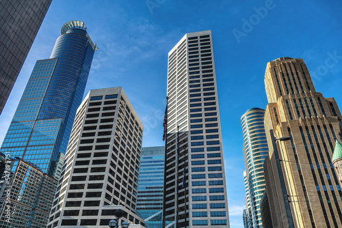 Modern buildings in downtown Minneapolis, Minnesota.