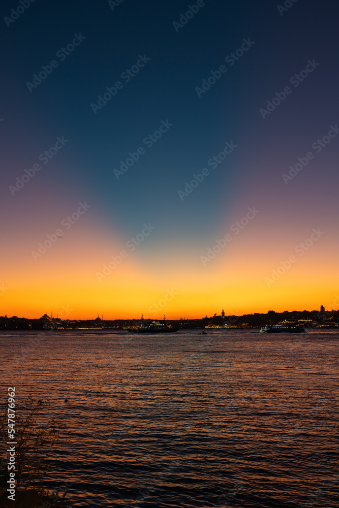 Istanbul skyline. Beautiful sunset view in Istanbul from Salacak