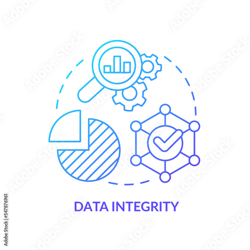 Data integrity blue gradient concept icon. Consistency of information. Analytics skills. Optimizations abstract idea thin line illustration. Isolated outline drawing. Myriad Pro-Bold font used