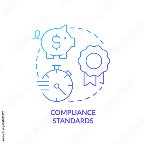 Compliance standards blue gradient concept icon. Quality of information management system. Relevant strategy abstract idea thin line illustration. Isolated outline drawing. Myriad Pro-Bold font used