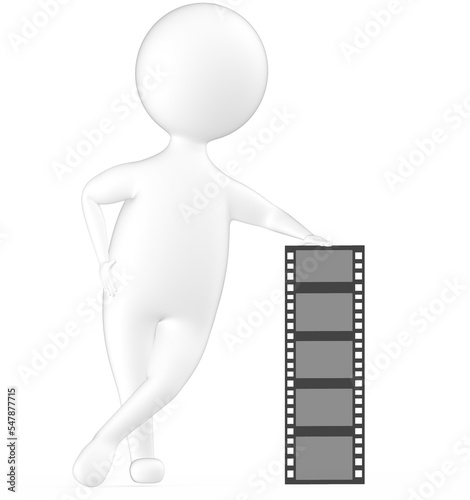 3d white character presenting a film strip