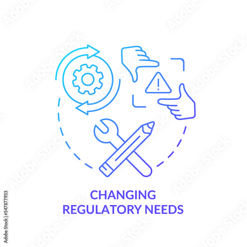 Changing regulatory needs blue gradient concept icon. Business challenges. Develop data management system abstract idea thin line illustration. Isolated outline drawing. Myriad Pro-Bold font used
