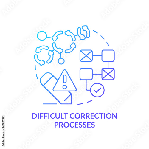 Difficult correction processes blue gradient concept icon. Fixing incorrect data system. Solve problems abstract idea thin line illustration. Isolated outline drawing. Myriad Pro-Bold font used