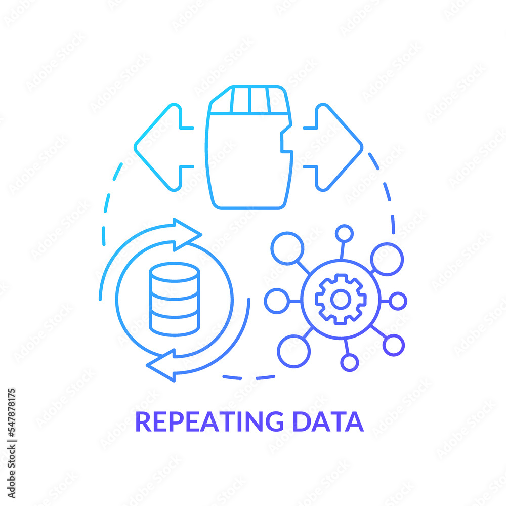 Repeating data blue gradient concept icon. Large information storage. Expand database system abstract idea thin line illustration. Isolated outline drawing. Myriad Pro-Bold font used