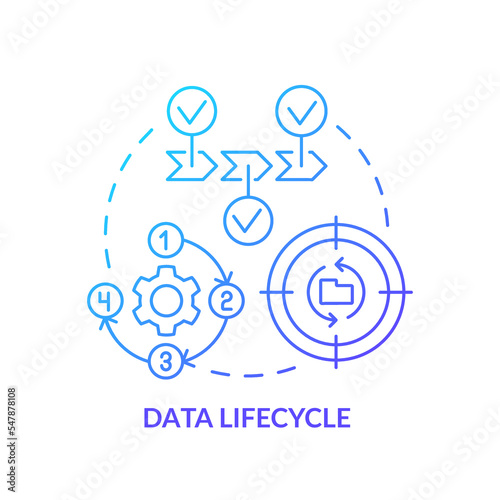 Data lifecycle blue gradient concept icon. Information usage stages. Phases of database process abstract idea thin line illustration. Isolated outline drawing. Myriad Pro-Bold font used
