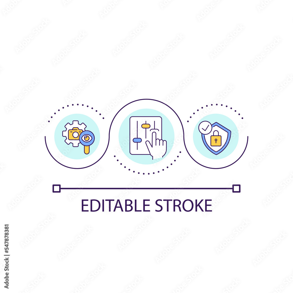 Optimize security loop concept icon. Improve personal safety. Analyze protection system abstract idea thin line illustration. Isolated outline drawing. Editable stroke. Arial font used Optimize security loop concept icon. Improve personal safety. Analyze protection system abstract idea thin line illustration. Isolated outline drawing. Editable stroke. Arial font used