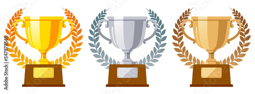 トロフィーと月桂冠　セット　イラスト素材