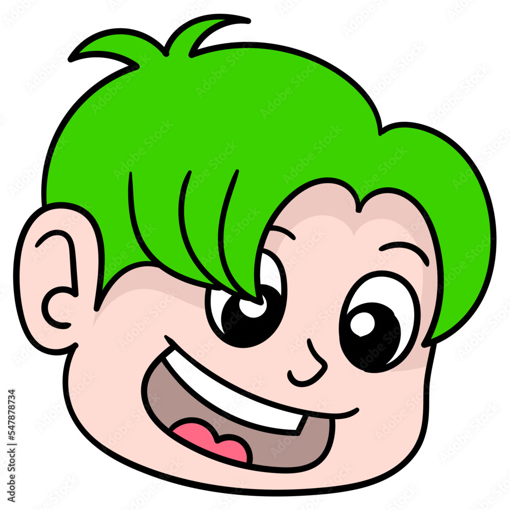 Fototapeta premium Vector illustration of a happy green-haired boy cartoon character isolated on white background