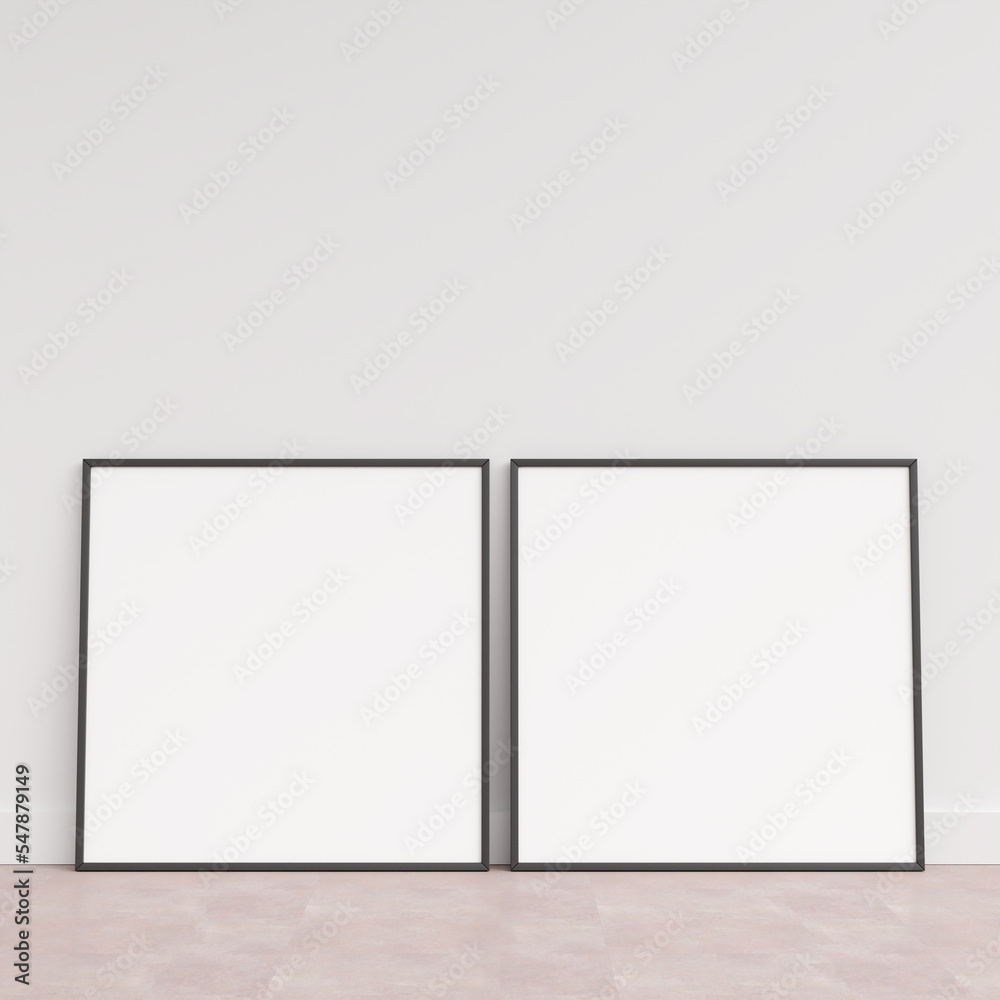 Empty picture frame on wooden floor leaning against wall. Blank poster frame standing on wooden floor. Blank poster frame mockup. Empty picture frame mockup. 3d rendering. Empty picture frame on wooden floor leaning against wall. Blank poster frame standing on wooden floor. Blank poster frame mockup. Empty picture frame mockup. 3d rendering.