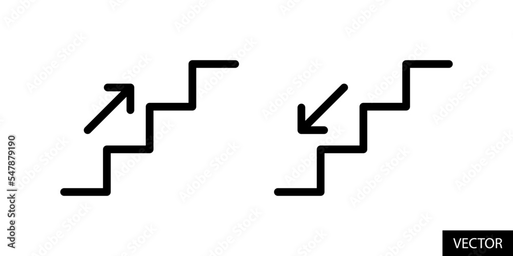 Stairs up and Stairs down sign vector icons in line style design for website design, app, UI, isolated on white background. Editable stroke. Vector illustration. Stairs up and Stairs down sign vector icons in line style design for website design, app, UI, isolated on white background. Editable stroke. Vector illustration.