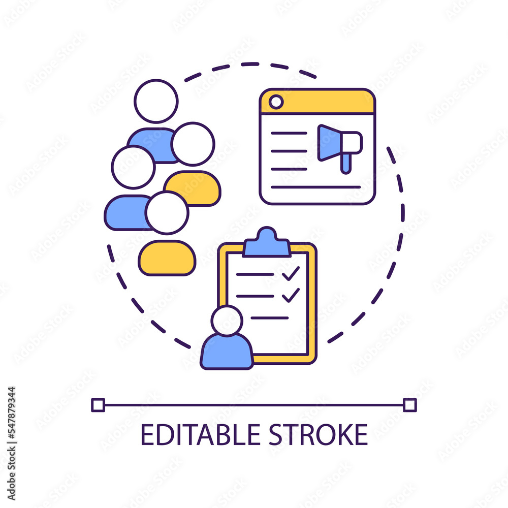 Set up waiting list concept icon. Viral waitlist for product launch. Landing first customers trick abstract idea thin line illustration. Isolated outline drawing. Editable stroke. Arial font used Set up waiting list concept icon. Viral waitlist for product launch. Landing first customers trick abstract idea thin line illustration. Isolated outline drawing. Editable stroke. Arial font used