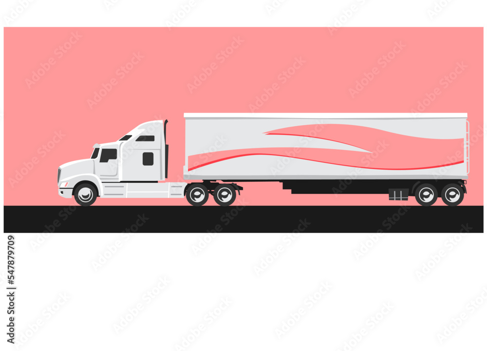 Semi-trailer truck. Semitruck. Conventional style cab tractor on the road. Vector image for prints, poster and illustrations. 
