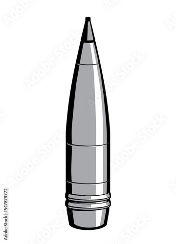 Ammunition. 155mm artillery shell. High explosive rounde. Isolated. Vector image for prints, poster and illustrations. photo