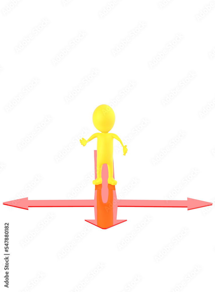 3d yellow character confused of decising which path to go 3d yellow character confused of decising which path to go
