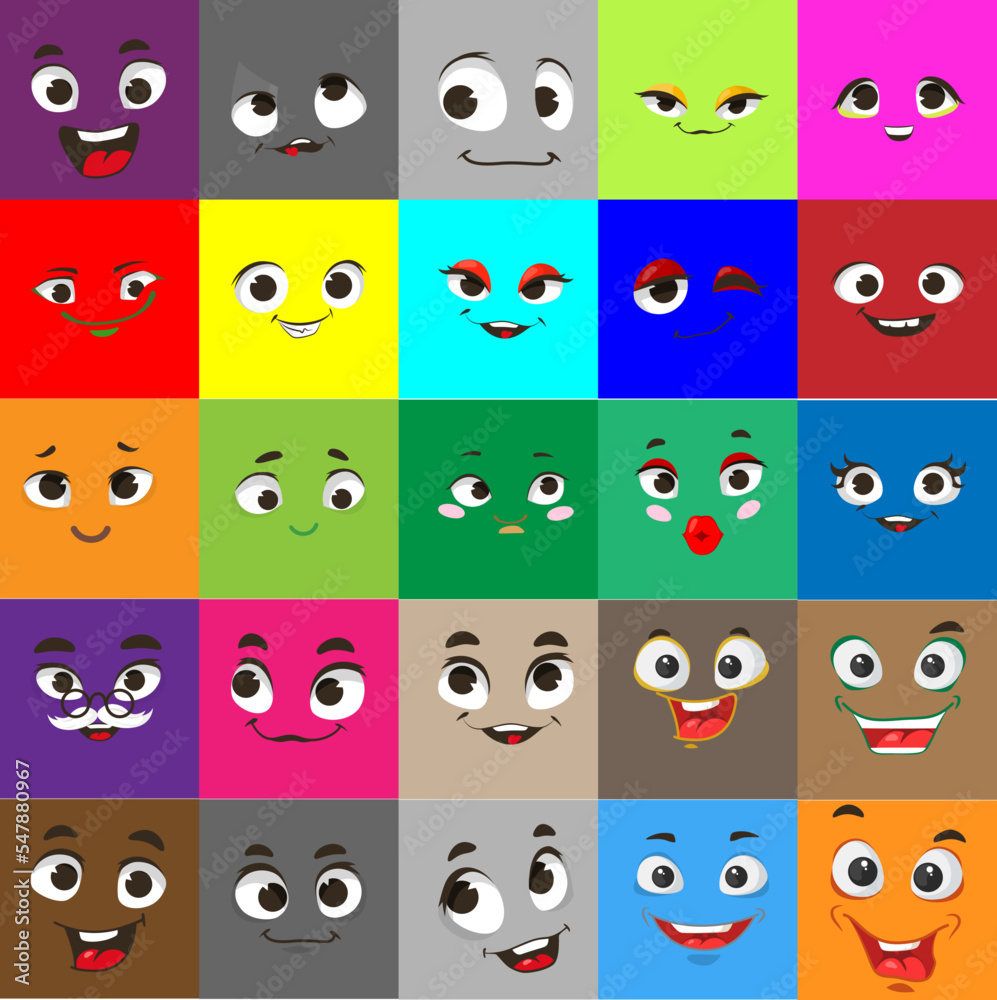 Square emoji vector icon emoticon cartoon face set Square emoji vector icon emoticon cartoon face set
