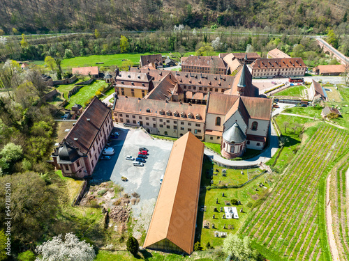 Germany, Baden-Wurttemberg, Wertheim, Aerial view of Bronnbach Monastery photo