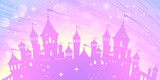 Magic princess palace on a background of a rainbow sky.