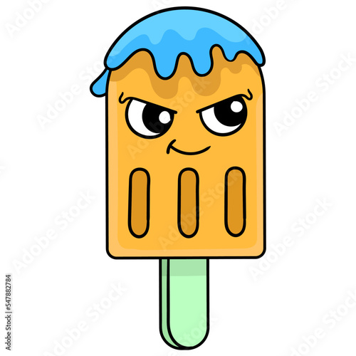Melting ice cream smirking arrogantly, doodle icon