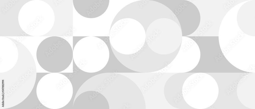 Trendy vector abstract geometric background with circles in Scandinavian retro style, seamless cover. Graphic pattern of simple shapes in gray tones, abstract white mosaic. Trendy vector abstract geometric background with circles in Scandinavian retro style, seamless cover. Graphic pattern of simple shapes in gray tones, abstract white mosaic.
