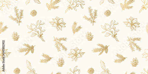 Lovely hand drawn winter branches seamless pattern, great for wrapping paper, textiles, banners, wallpapers - vector design