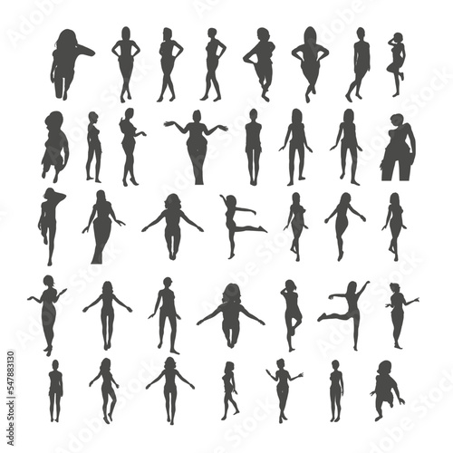 Female silhouettes set. Beautiful young girls with different poses isolated. Icons collection