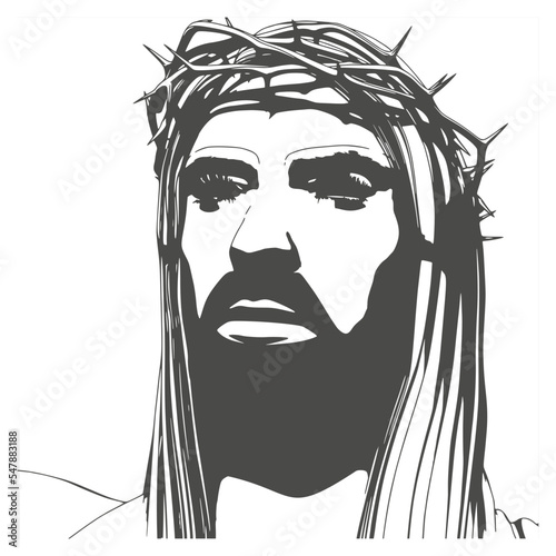 Portrait of Jesus Christ with crown of thorns. Biblical faith, gospel, salvation concept.