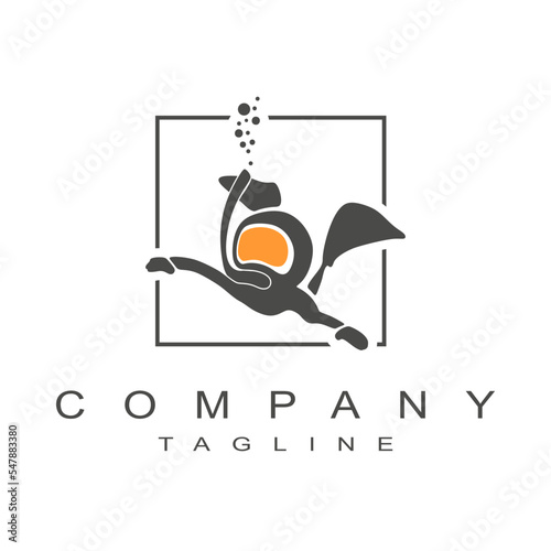 Silhouette of diver. Icon diver drawn in cartoon doodle style. Scuba diving logo design isolated on white background.