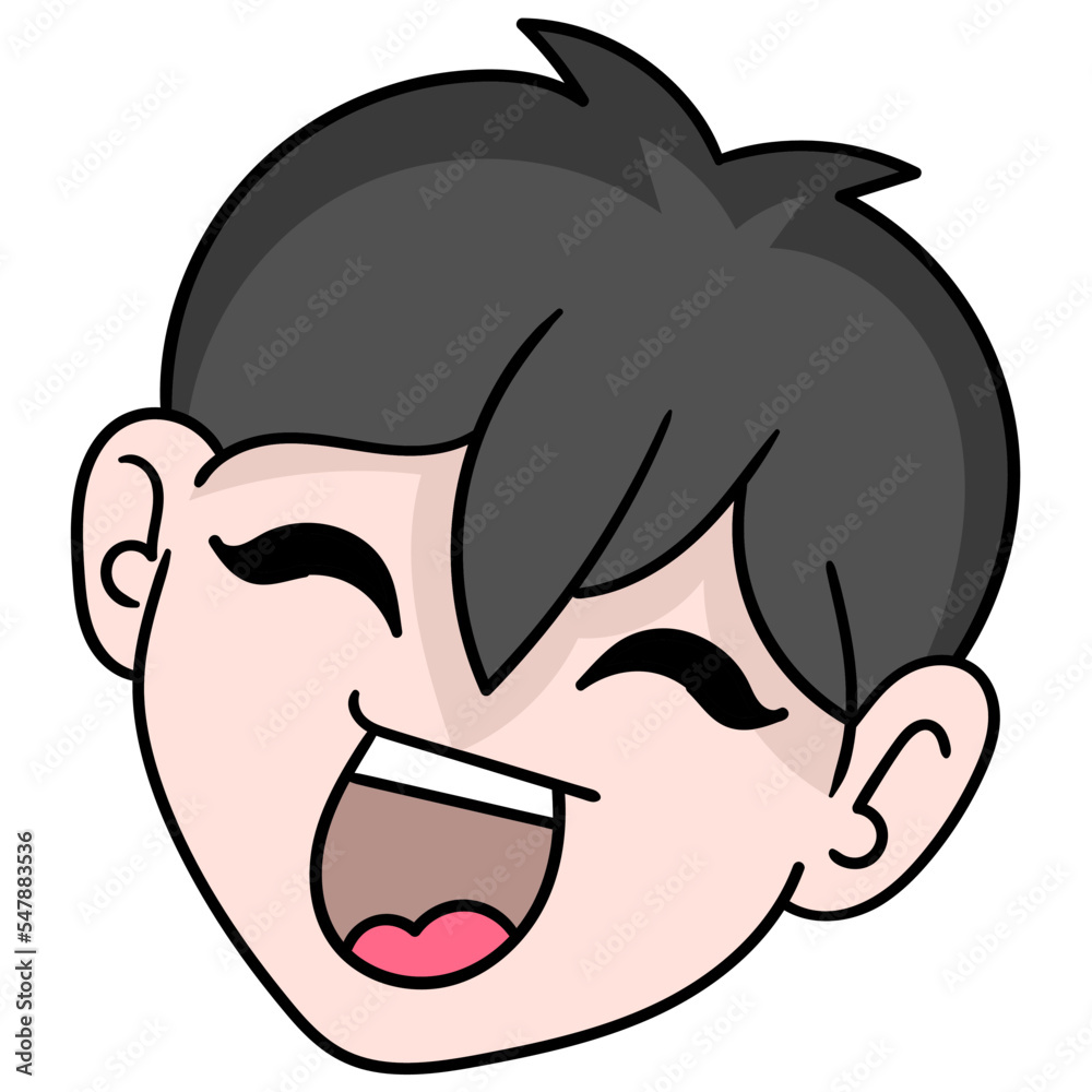 Obraz premium Head of the young boy laughing with a handsome face, doodle icon