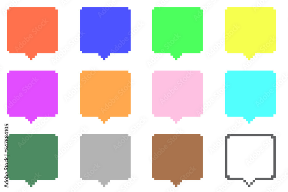 透過率70%のカラフルなドット絵のふきだし 12個セット 透過率70%のカラフルなドット絵のふきだし 12個セット