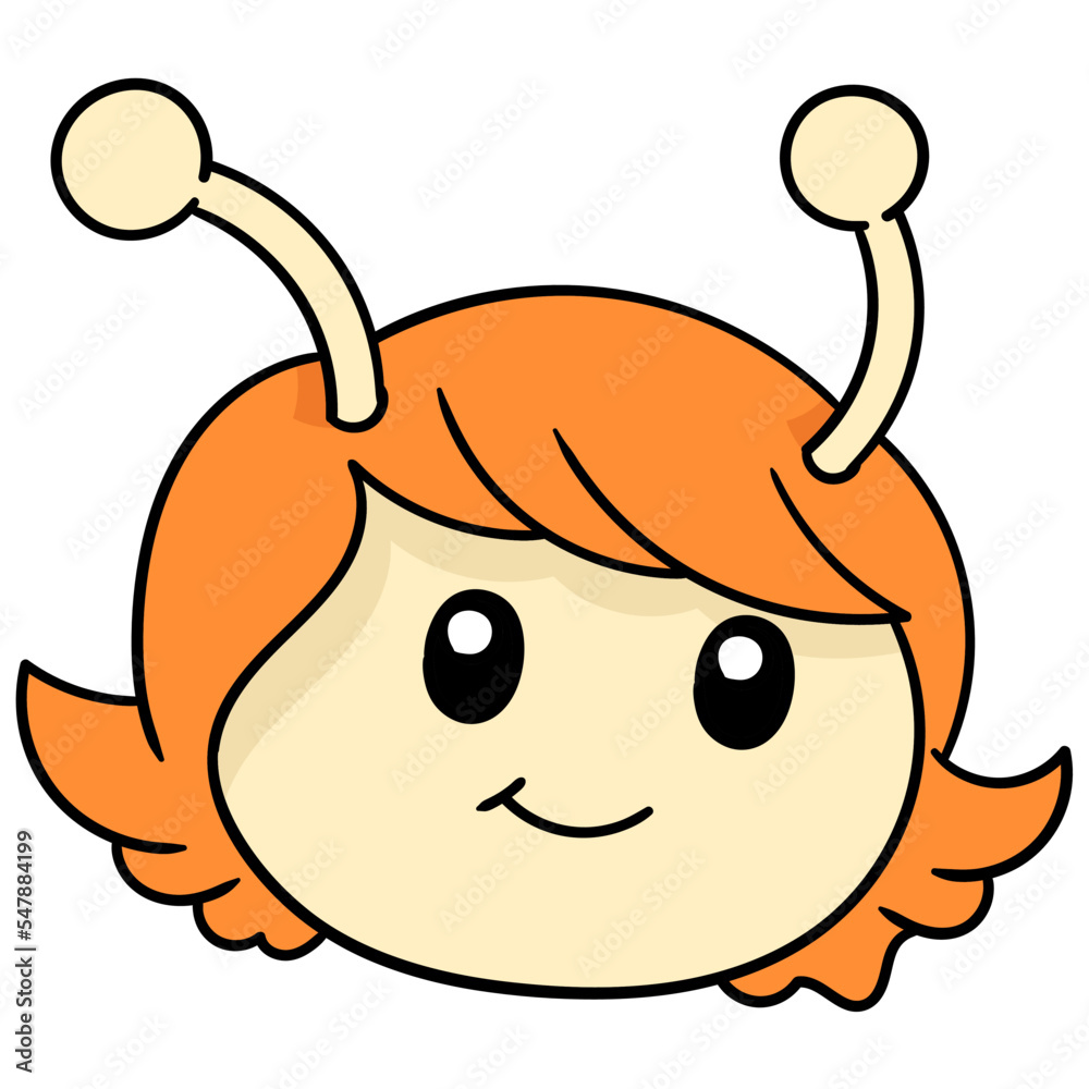 Obraz premium Pretty face with the antennae on top of her head, doodle icon