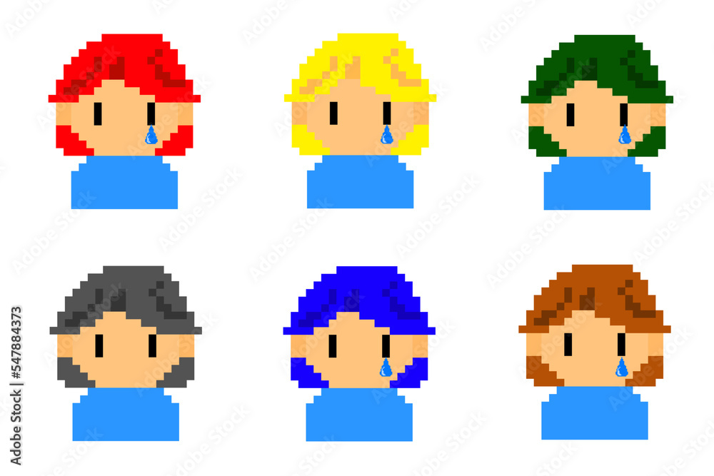Obraz premium 泣いている女性 右分けボブ その1 アイコンセット
