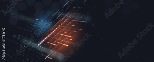 Quantum processing. Deep learning artificial intelligence. Future new technology  for business or science presentation