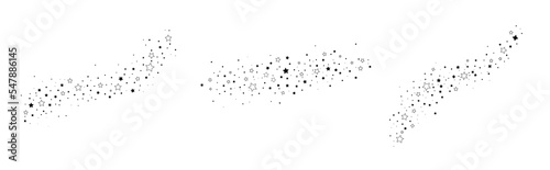 Set of stars on a white background. Falling star. Magic trail of stardust, line of comets. Meteoroid, comet, asteroid, stars. New Year, Christmas. Vector illustration.